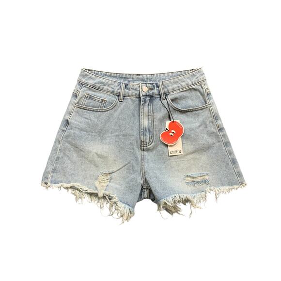 Cider Shorts Womens M Medium High Waisted Distressed Micro Denim Fringe Hem - Picture 1 of 10